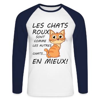 Chats Roux Sont Comme Les Autres Chats En Mieux - T-shirt baseball manches longues Homme - blanc/marine - Devant - Nik (191cm)