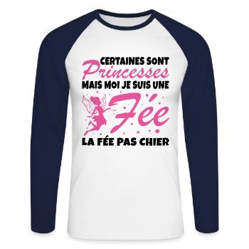 Certaines Sont Princesses Mais Moi Je Suis Une Fee - T-shirt baseball manches longues Homme - blanc/marine - Devant - Nik (191cm)