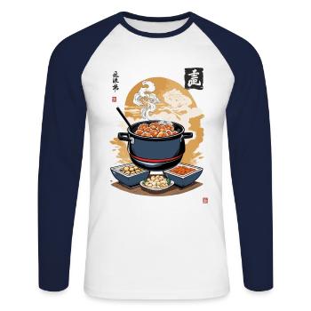 Japanischer Ukiyo-E Food leckere Vintage Aesthetic - Unisex Baseballshirt langarm - Weiß/Navy - Vorne - Nik (191cm)
