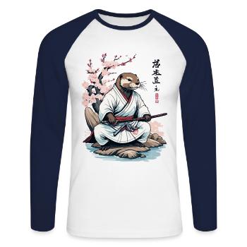 Otter Samurai Cute Japan Ukiyo-E Vintage Design - Unisex Long Sleeve Baseball T-Shirt - white/navy - Front - Nik (191cm)