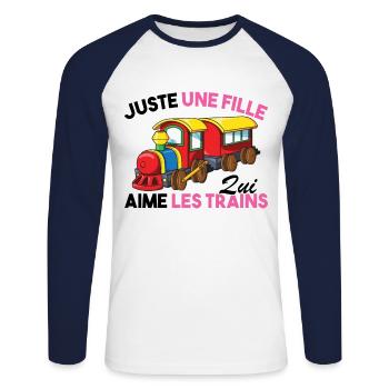 Enfant Juste une fille qui aime les trains Humour - T-shirt baseball manches longues Homme - blanc/marine - Devant - Nik (191cm)