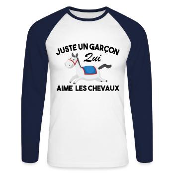 Juste un garçon qui aime les chevaux - T-shirt baseball manches longues Homme - blanc/marine - Devant - Nik (191cm)