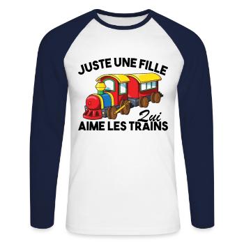 Enfant Juste une fille qui aime les trains Humour - T-shirt baseball manches longues Homme - blanc/marine - Devant - Nik (191cm)