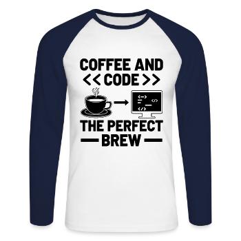 Kaffee-Codierung Programmierer Programmierer Entwickler Nerd Coff - Unisex Baseballshirt langarm - Weiß/Navy - Vorne - Nik (191cm)