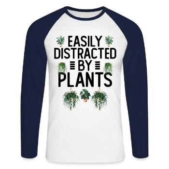 Easily Distracted By Plants Plants Gardener - Unisex Long Sleeve Baseball T-Shirt - white/navy - Front - Nik (191cm)