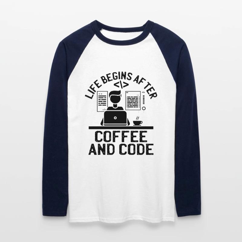 Café Codage Programmeur Codeur Développeur Nerd Coff T-shirt baseball manches longues Homme