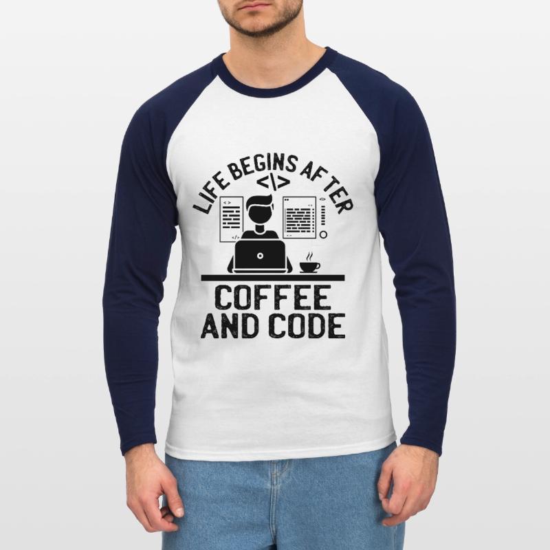 Coffee Coding Programmer Coder Developer Nerd Coff Unisex Long Sleeve Baseball T-Shirt