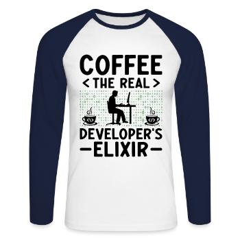 Café Codage Programmeur Codeur Développeur Nerd Coff - T-shirt baseball manches longues Homme - blanc/marine - Devant - Nik (191cm)