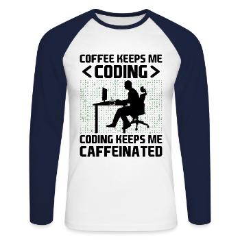 Coffee Coding Programmer Coder Developer Nerd Coff - Unisex Long Sleeve Baseball T-Shirt - white/navy - Front - Nik (191cm)