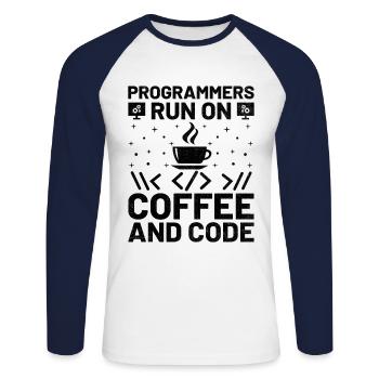 Café Codage Programmeur Codeur Développeur Nerd Coff - T-shirt baseball manches longues Homme - blanc/marine - Devant - Nik (191cm)