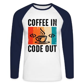 Coffee Coding Programmer Coder Developer Nerd Coff - Unisex Long Sleeve Baseball T-Shirt - white/navy - Front - Nik (191cm)
