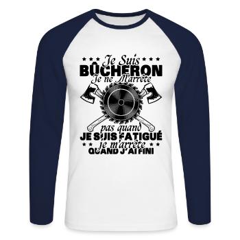Lustiges Kettensägengeschenk, das sagt, dass ich ein Holzfäller bin - Unisex Baseballshirt langarm - Weiß/Navy - Vorne - Nik (191cm)