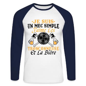 Kettensäge Bier Humor Mann Holzfäller Lustig - Unisex Baseballshirt langarm - Weiß/Navy - Vorne - Nik (191cm)