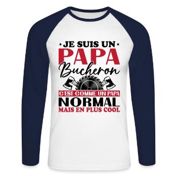 Lumberjack Dad is like a normal dad - Unisex Long Sleeve Baseball T-Shirt - white/navy - Front - Nik (191cm)
