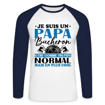 Lumberjack Dad is like a normal dad - Unisex Long Sleeve Baseball T-Shirt - white/navy - Front - Nik (191cm)