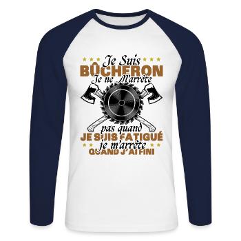 Lustiges Kettensägengeschenk, das sagt, dass ich ein Holzfäller bin - Unisex Baseballshirt langarm - Weiß/Navy - Vorne - Nik (191cm)