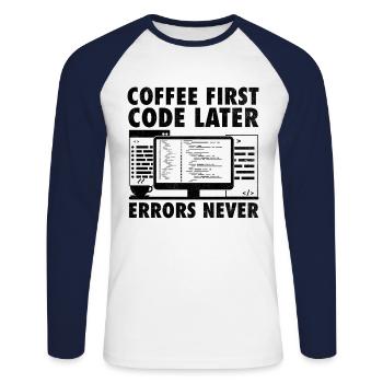 Café Codage Programmeur Codeur Développeur Nerd Coff - T-shirt baseball manches longues Homme - blanc/marine - Devant - Nik (191cm)