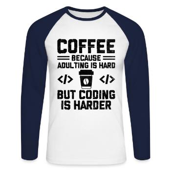 Café Codage Programmeur Codeur Développeur Nerd Coff - T-shirt baseball manches longues Homme - blanc/marine - Devant - Nik (191cm)