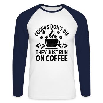 Café Codage Programmeur Codeur Développeur Nerd Coff - T-shirt baseball manches longues Homme - blanc/marine - Devant - Nik (191cm)