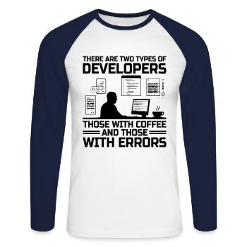 Café Codage Programmeur Codeur Développeur Nerd Coff - T-shirt baseball manches longues Homme - blanc/marine - Devant - Nik (191cm)