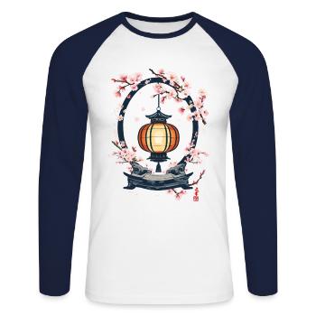 Cherry Blossom Paper Lanterns Japan Streetwear Style - Unisex Long Sleeve Baseball T-Shirt - white/navy - Front - Nik (191cm)
