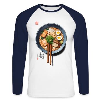 Aesthetic Ramen Udon Suppe Tokyo Vibes Design - Unisex Baseballshirt langarm - Weiß/Navy - Vorne - Nik (191cm)