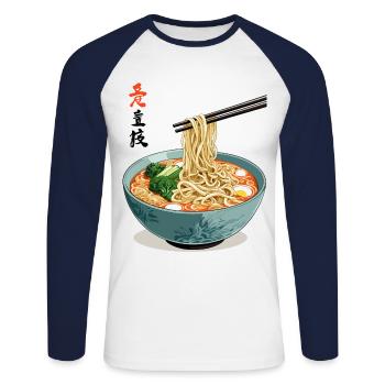 Japan Ramen Udon Aesthetic Streetwear Design - Unisex Baseballshirt langarm - Weiß/Navy - Vorne - Nik (191cm)