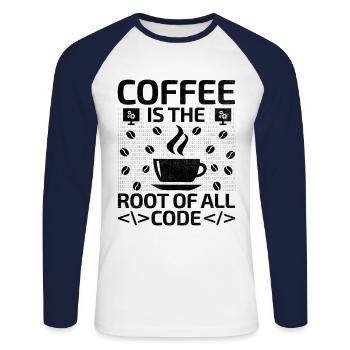 Café Codage Programmeur Codeur Développeur Nerd Coff - T-shirt baseball manches longues Homme - blanc/marine - Devant - Nik (191cm)