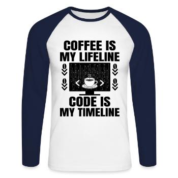 Café Codage Programmeur Codeur Développeur Nerd Coff - T-shirt baseball manches longues Homme - blanc/marine - Devant - Nik (191cm)