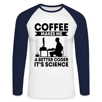Café Codage Programmeur Codeur Développeur Nerd Coff - T-shirt baseball manches longues Homme - blanc/marine - Devant - Nik (191cm)