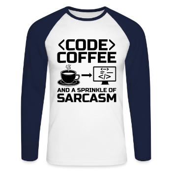 Café Codage Programmeur Codeur Développeur Nerd Coff - T-shirt baseball manches longues Homme - blanc/marine - Devant - Nik (191cm)