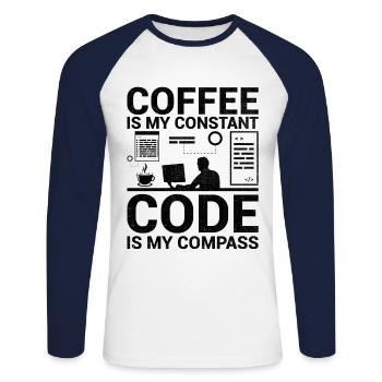 Kaffee-Codierung Programmierer Programmierer Entwickler Nerd Coff - Unisex Baseballshirt langarm - Weiß/Navy - Vorne - Nik (191cm)