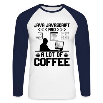 Café Codage Programmeur Codeur Développeur Nerd Coff - T-shirt baseball manches longues Homme - blanc/marine - Devant - Nik (191cm)
