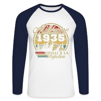 Vintage 1935 Vintage Anniversary Gift - Unisex Long Sleeve Baseball T-Shirt - white/navy - Front - Nik (191cm)