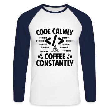 Café Codage Programmeur Codeur Développeur Nerd Coff - T-shirt baseball manches longues Homme - blanc/marine - Devant - Nik (191cm)