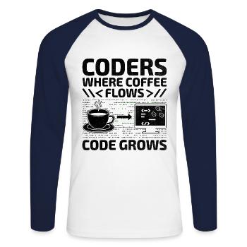 Café Codage Programmeur Codeur Développeur Nerd Coff - T-shirt baseball manches longues Homme - blanc/marine - Devant - Nik (191cm)