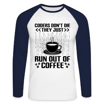 Café Codage Programmeur Codeur Développeur Nerd Coff - T-shirt baseball manches longues Homme - blanc/marine - Devant - Nik (191cm)