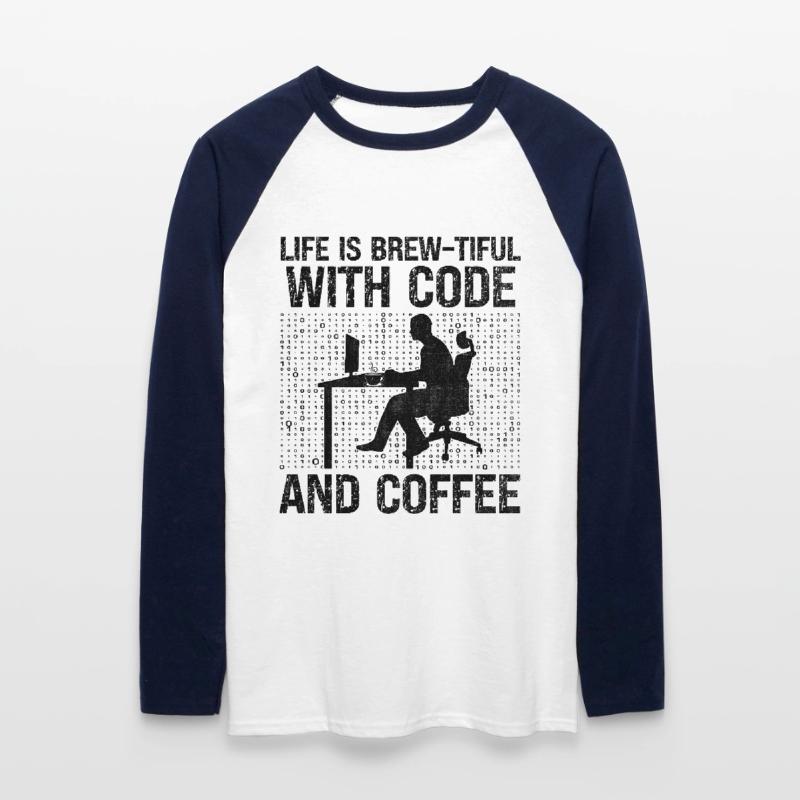 Café Codage Programmeur Codeur Développeur Nerd Coff T-shirt baseball manches longues Homme