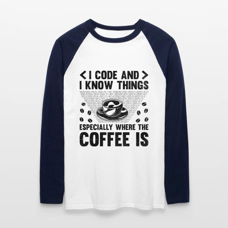 Café Codage Programmeur Codeur Développeur Nerd Coff T-shirt baseball manches longues Homme