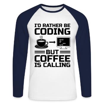 Café Codage Programmeur Codeur Développeur Nerd Coff - T-shirt baseball manches longues Homme - blanc/marine - Devant - Nik (191cm)