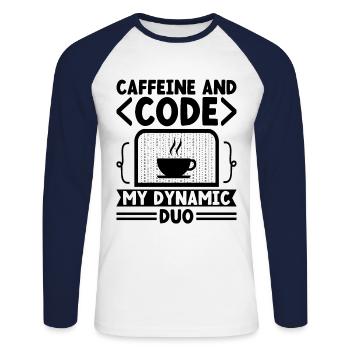 Café Codage Programmeur Codeur Développeur Nerd Coff - T-shirt baseball manches longues Homme - blanc/marine - Devant - Nik (191cm)