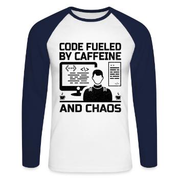 Café Codage Programmeur Codeur Développeur Nerd Coff - T-shirt baseball manches longues Homme - blanc/marine - Devant - Nik (191cm)