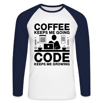 Café Codage Programmeur Codeur Développeur Nerd Coff - T-shirt baseball manches longues Homme - blanc/marine - Devant - Nik (191cm)