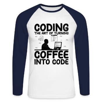 Café Codage Programmeur Codeur Développeur Nerd Coff - T-shirt baseball manches longues Homme - blanc/marine - Devant - Nik (191cm)