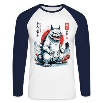 Monster Cat Japan Streetwear Cat Design - Unisex Long Sleeve Baseball T-Shirt - white/navy - Front - Nik (191cm)