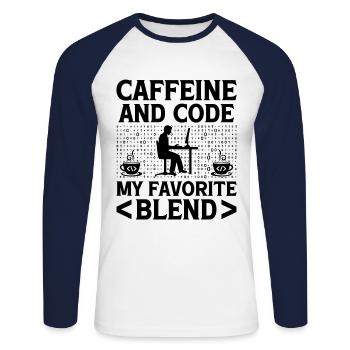 Café Codage Programmeur Codeur Développeur Nerd Coff - T-shirt baseball manches longues Homme - blanc/marine - Devant - Nik (191cm)