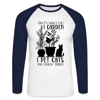 I Garden I Pet Cats Garden Gardener Plants - Unisex Long Sleeve Baseball T-Shirt - white/navy - Front - Nik (191cm)