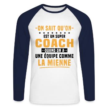 A Great Coach Gift Sports Trainer Humor - Unisex Long Sleeve Baseball T-Shirt - white/navy - Front - Nik (191cm)