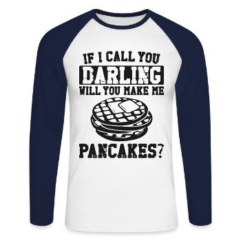 Amoureux des crêpes Enfants Si Je T’appelle - T-shirt baseball manches longues Homme - blanc/marine - Devant - Nik (191cm)
