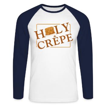 Pancake Lover Kids Pun Holy Crepe - Unisex Long Sleeve Baseball T-Shirt - white/navy - Front - Nik (191cm)